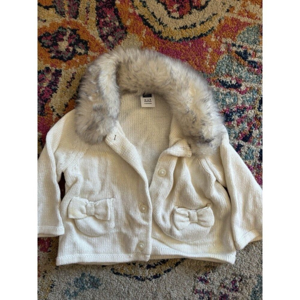 janie and jack Fur Neck Sweather Size 0-3 Month Can Fit Bigger
